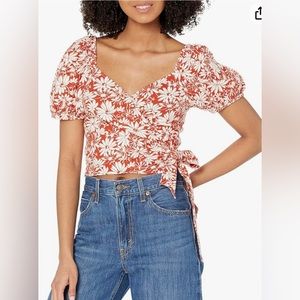 Madewell Anita Floral Top Linen Roasted Squash color NWOT
